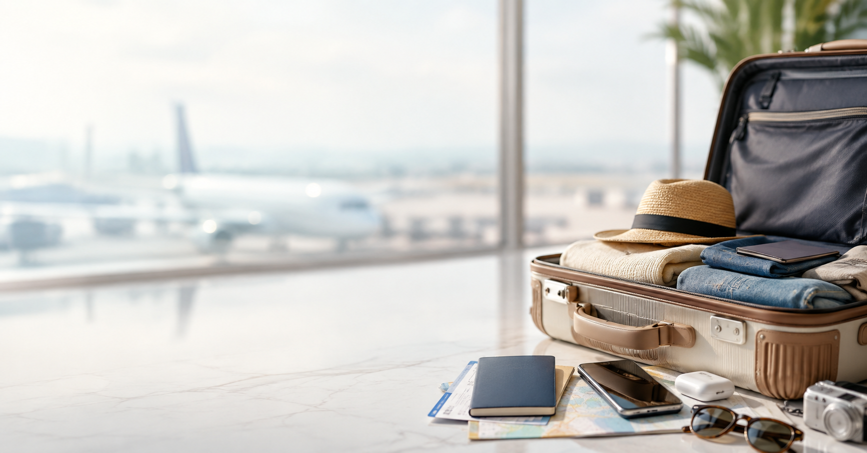 Traveler preparing for an international trip with